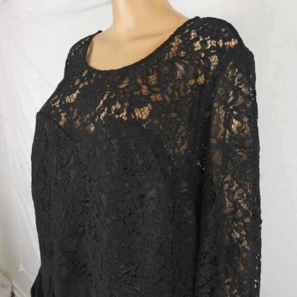 City Chic Elegant Lave Long Sleeve Dress Black Sweetheart Neck Lined Layered 26 - Picture 4 of 9